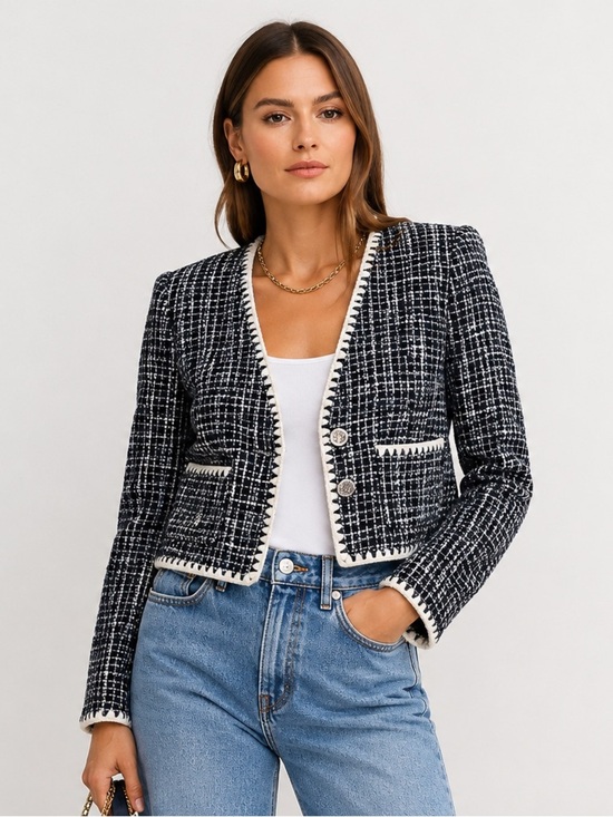 Veronica Beard Jackets & Blazers - Veronica Beard Bosea Tweed Crop Jacket Blue White Cotton Blend Blazer Size 2 NWT